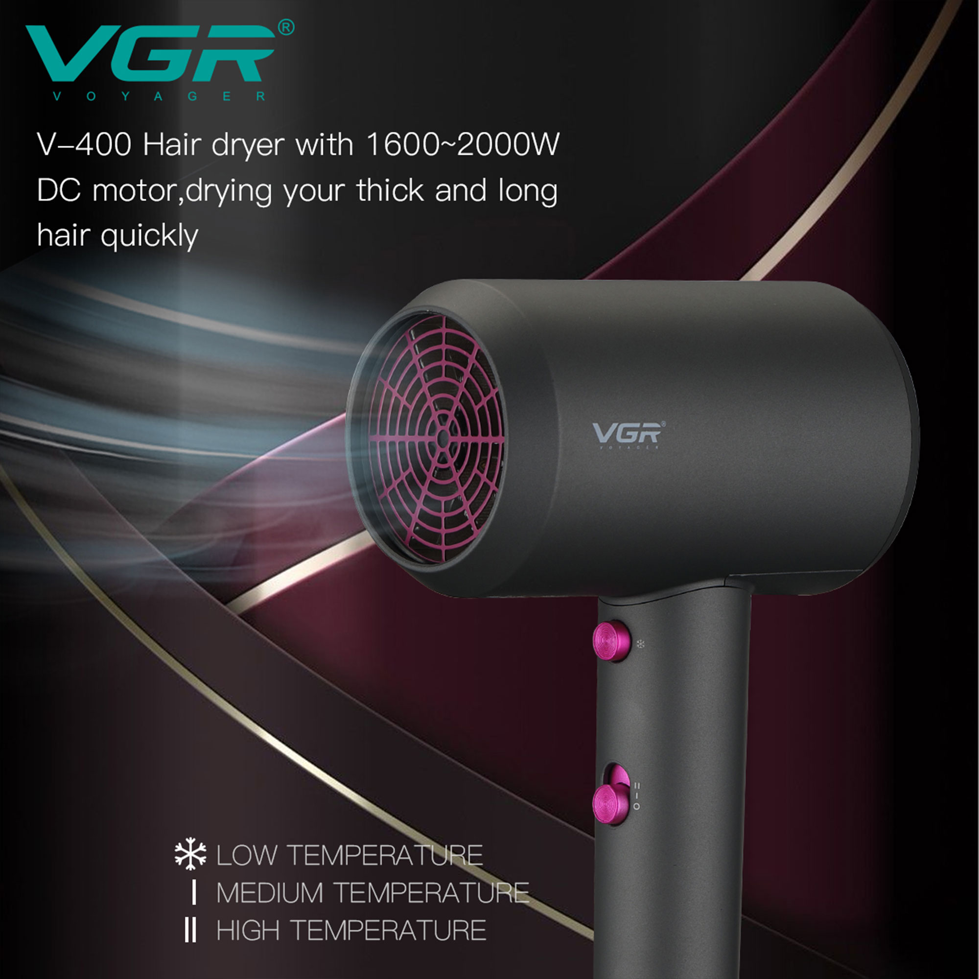 1 X 3 مجفف الشعر الاحترافي VGR V-400, 2000 واط, - الصورة 5